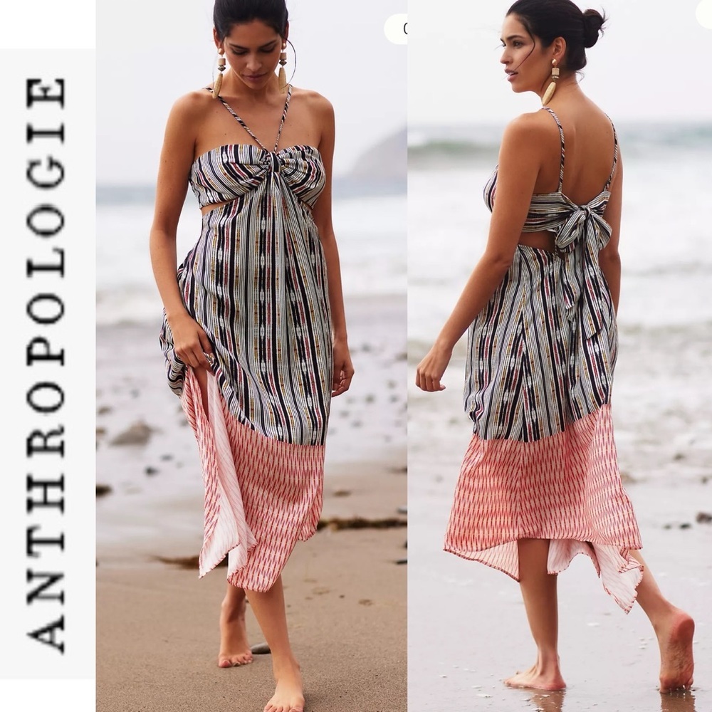 NWT Anthropologie Bare Cut-Out Printed Maxi Dress xs - Picture 1 of 13